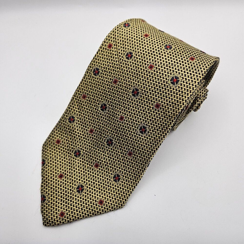 Ermenegildo‎ Zegna Z Designer Gold Geometric Silk Tie Work Wedding Lux 61x3.75"
